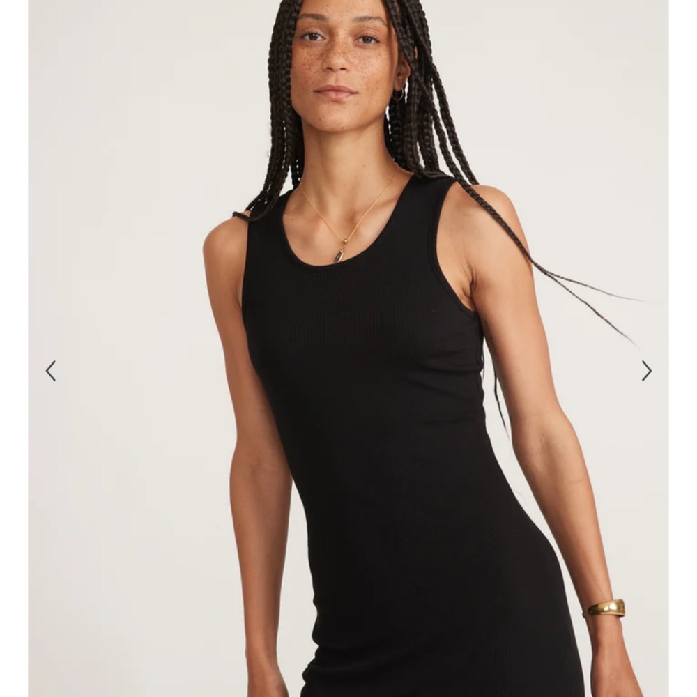 Marine Layer Lexi Rib Daytime Midi Dress Minimal Black Sleeveless Stretch Sz M - Picture 2 of 10